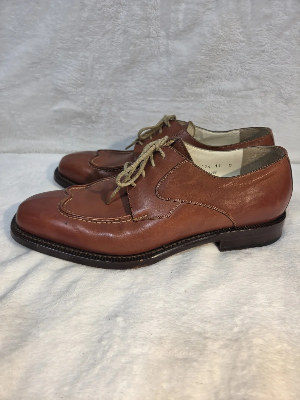 Bruno Magli Italian Platinum Caton Cognac Brown Leather Lace-Up Oxfords Vtg